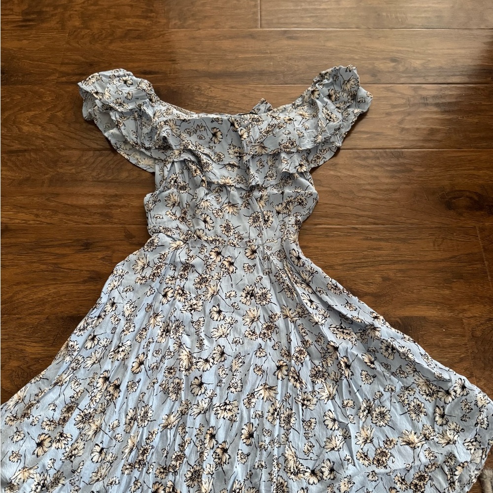 Forever 21 Blue and White Ruffled Off-Shoulder Sundress